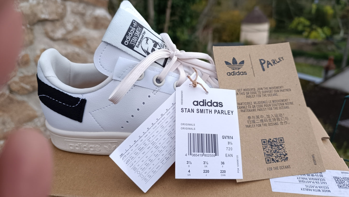 Destockage -60% baskets sneakers adidas Stan Smith parley cuir véritable femme garçon 36